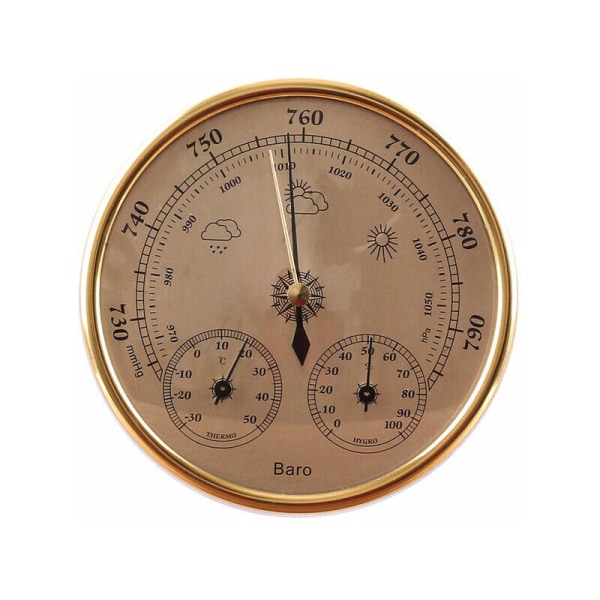 Inomhusväggtermometer Barometer Termometer Hygrometer Väggtermometer Deco Hängande väderstation Guld