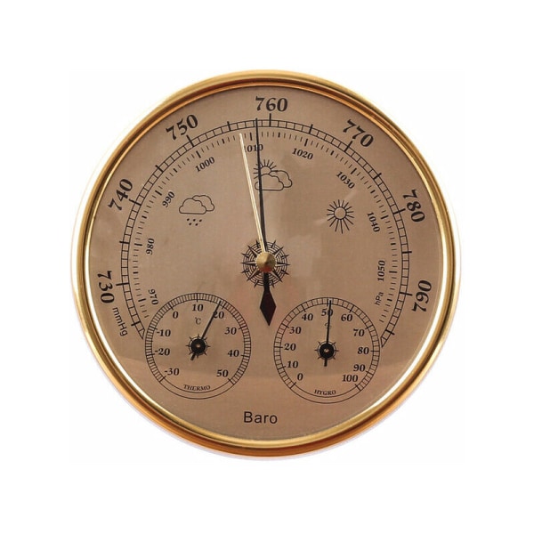 Väggtermometer Barometer Termometer Hygrometer Väggtermometer Deko Hängande Väderstation Guld