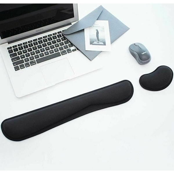 Håndleddstøtte for tastatursett, ergonomisk musematte med håndleddstøtte, sklisikker matte, minnefoam musematte, kontortilbehør for datamaskin, bærbar PC (svart)