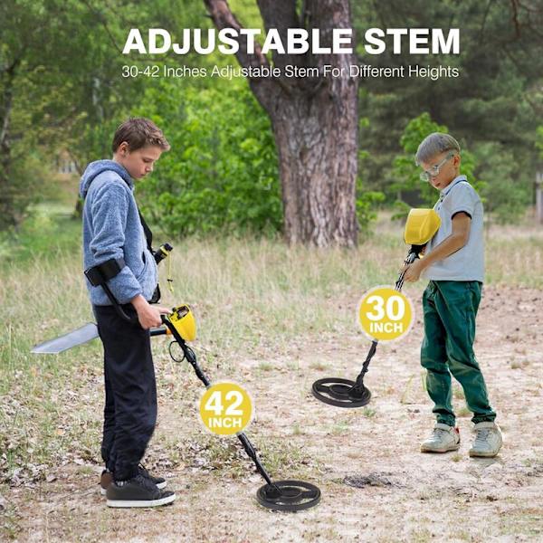 Metalldetektor 2 lägen Hög precision Justerbar höjd (78-108 cm), med Vattentät spole Justerbar längd, Batteri, Väska, Spade, för Barn Vuxna