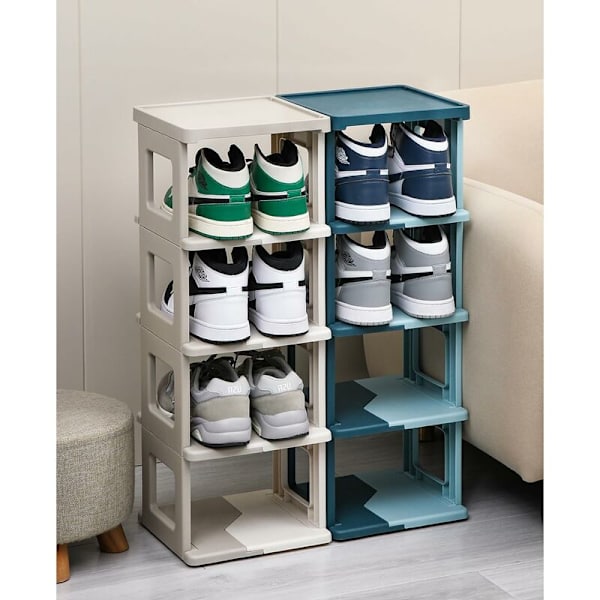 Skohylly, Stapelbar Skoställ, Skåp, 5-lagers Skohylly Platsbesparande Skoförvaring Shoe Rack (Mörkblå & Ljusblå)