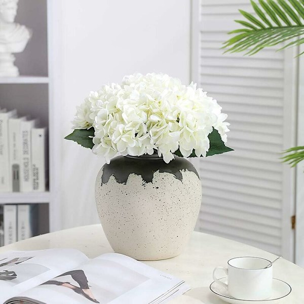 Kunstig Hortensia Blomst, 5 stk Enkelt Lang Silke Stilk 6,3 tommer Hode Hortensia Buketter for Bryllup, Hjem, Hotell, Festdekorasjon, Blomsteroppsats