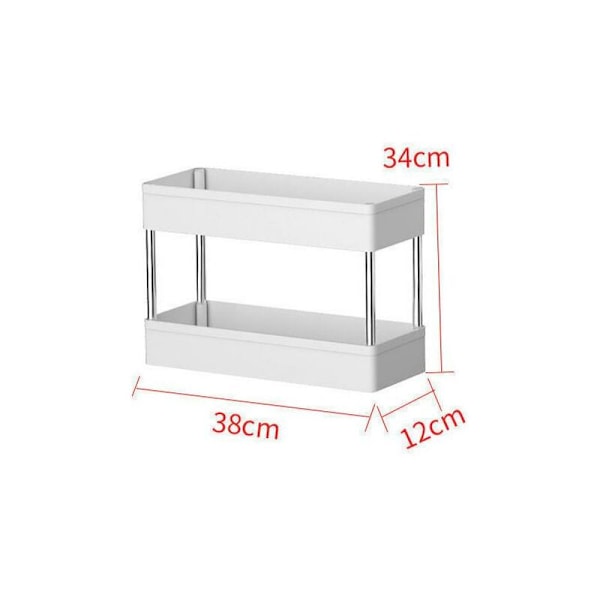 2-vånings Mobil Förvaringsvagn, Förvaringsvagn, 2-vånings Smalt Förvaringshylla, för Smalt Kök, Badrum, Utan Hjul (38x12x34cm) - DENUOTOP