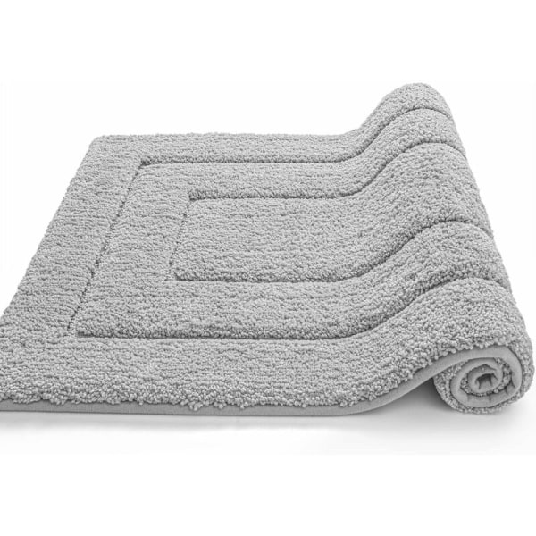 Sklisikker badematte, myk mikrofiber baderomsmatte, vannabsorberende, maskinvaskbar, ekstra tykk dusjmatte for baderom, 60 x 90 cm, lys grå -