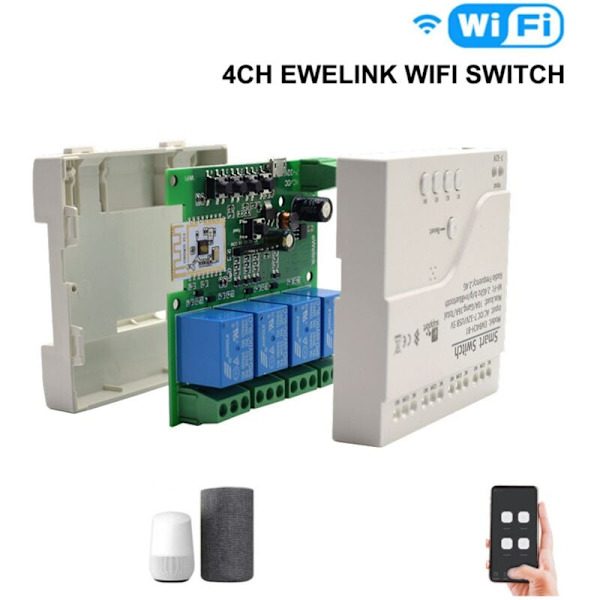 Smart WiFi Bluetooth-relämodul + fjärrkontroll 85-250V på/av-styrenhet 4CH 2.4G WiFi-fjärrkontroll för Alexa
