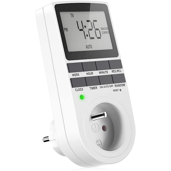 Digital programmerbar stikkontakt, ugentlig digital timer med LCD-display, 12H/24H/7 dage elektrisk stikkontakt timer, energibesparende til husholdningsapparater (1