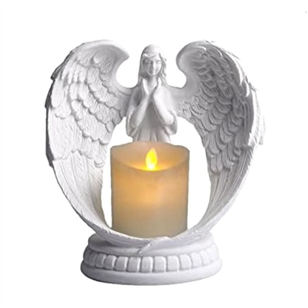 Starry White Wing Praying Sandstone Statue Prayer Figurine Memorial LED Candle Holder Decoration