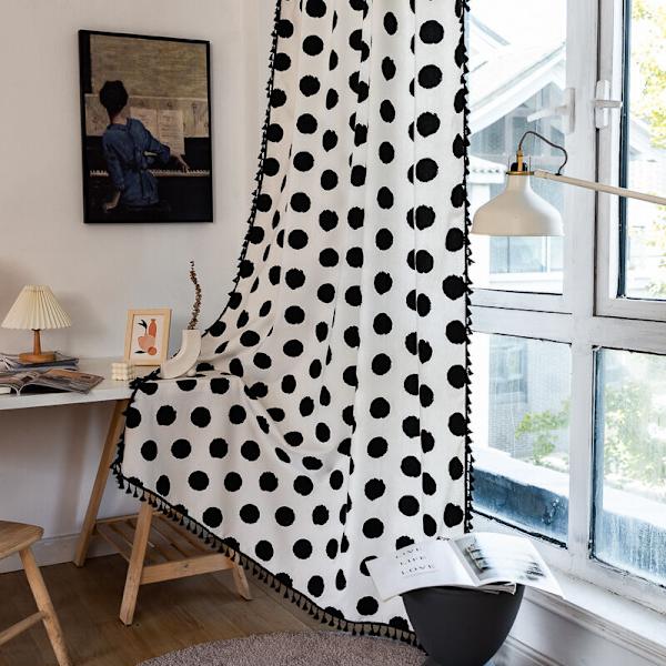 Geometriska Randiga Halv-Mörkläggningsgardiner för Vardagsrum Boho Rum Mörkläggande Linne Bomulls Gardiner (52B x 84L)