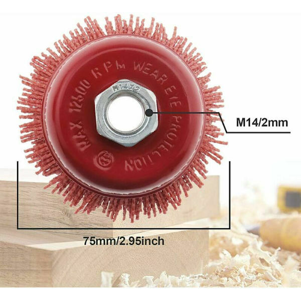 Nylon Filament Slibe Stål Børsten Kop Indvendig Gevind M14x2, 75mm Rød (2 stk)