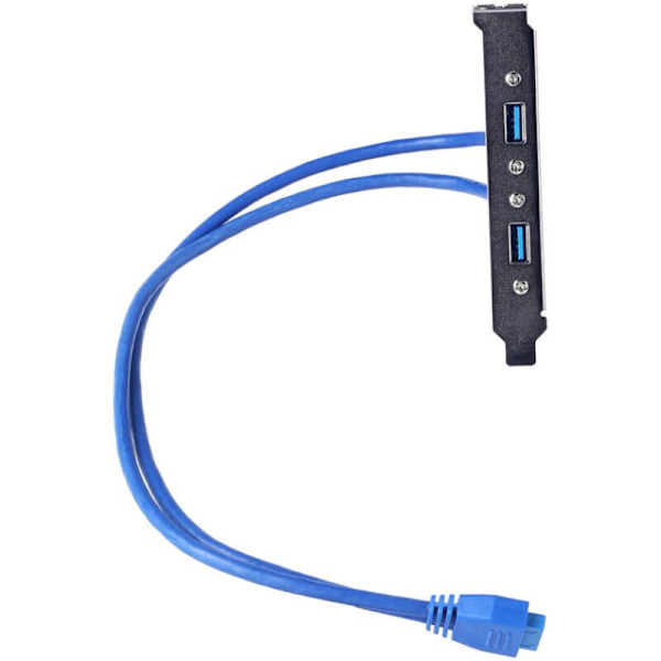 Emolevy PCI -tukisarjan kaapeli kahteen USB 3.0 -porttiin tietokoneen kotelon takana 20-nastainen liitinjohdon sovitinkaapel, sininen