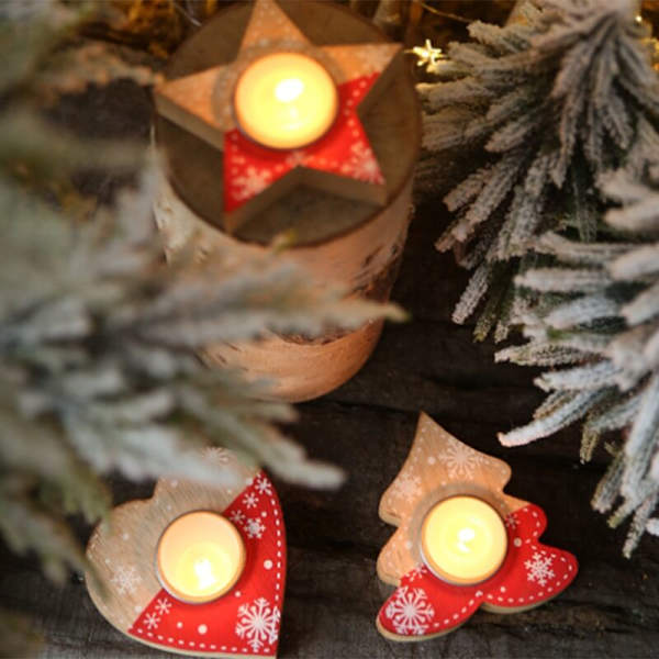 3 stk Julelysestake Ornament Trelysestake Romantisk Stearinlys Middag Lysestaker Skrivebord Festdekorasjon