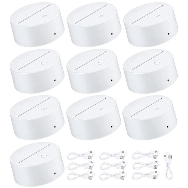 10 st Serie 7 Färger Touch Lamp Bas 3D Natt LED Ljus Lamp Bas LED Lamp Hållare Display Stativ för Akryl Vit