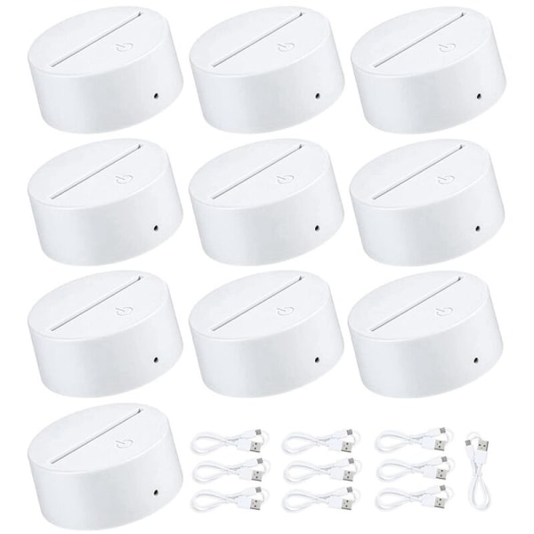 10 stk. Serie 7 Farver Touch Lampe Base 3D Nat LED Lys Lampe Base LED Lampeholder Display Stativ til Akryl Hvid