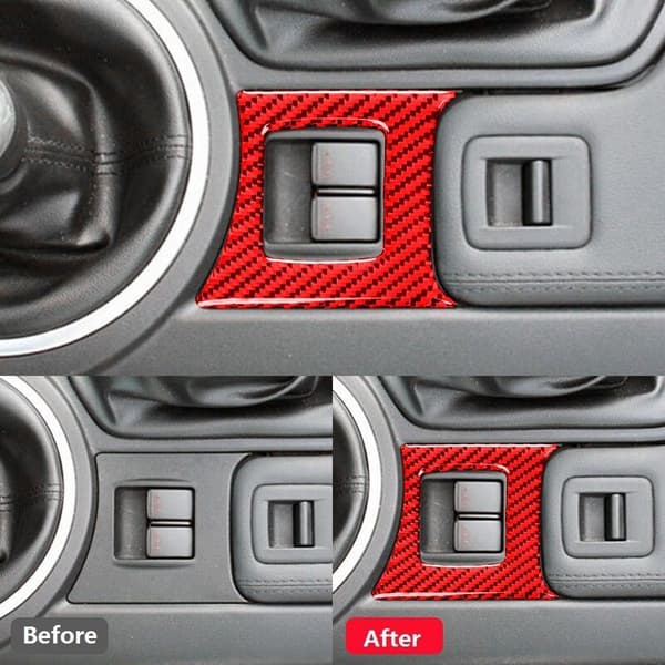 För MX5 Miata 2009-2015 Tillbehör Fiber Central Power Window Switch Button Cover Panel Trim Sticker, Röd