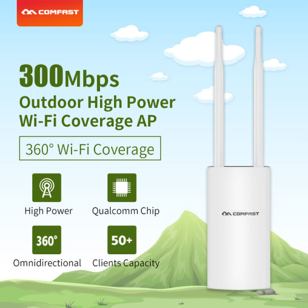 Comfast Cf-Ew71 High Power Outdoor Wifi AP -reititin ympärisäteellinen kattavuus ulkoreititin 300Mbps, EU-pistoke