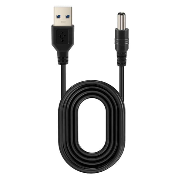 USB 5,5 mm/2,1 mm 5V DC strømkabel (svart, 75 cm)