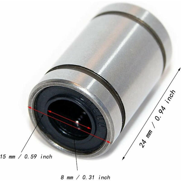 6 x LM8UU linjära lager för 3D-skrivare, DIY och CNC-rörelse Φ8mm x Φ15mm x 24mm (6 st)