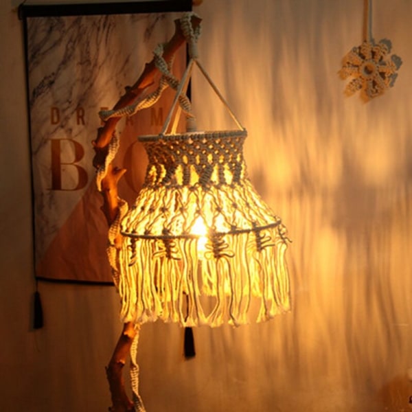 Håndvevd lampeskjerm Makrame hengende lampe Cafe Restaurant Dekorasjon Tapestry Lampeskjerm for Home Decor