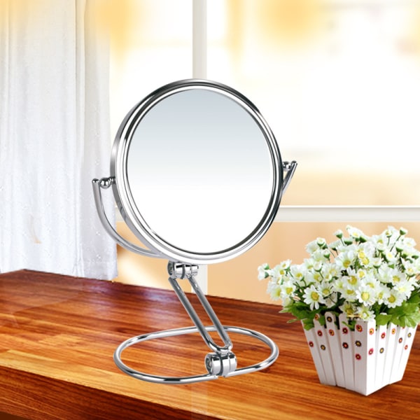 Sammenleggbart sminkespeil 15 cm speil med forstørrelsesglass, 1X/3X forstørrelseskrom, forhåndsmontert tilt sminkespeil, vendbar sammenleggbar