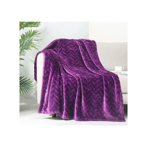Blød plysset tæppe, Queen Size sofa tæppe, blødt og fluffy dekorativt tæppe til sofaen - hyggeligt og let, lilla, 127 x 152 cm