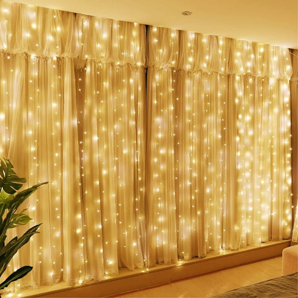 100LED Lysgardin Varmt Hvidt Lysgardin 3mx1m 8 USB Lystilstande Fjernbetjening Lysgardin med Timer til Jul, Bryllup, Fødselsdag