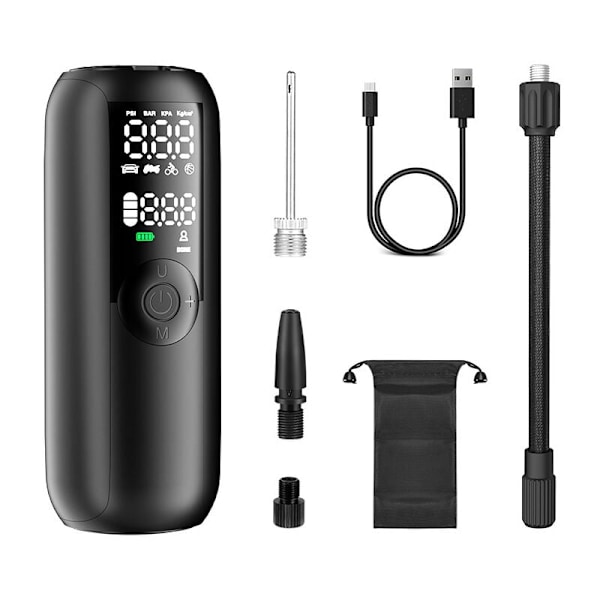 150 PSI elektrisk sykkelpumpe, bildekkpumpe, 2000 mAh batteri, oppladbar luftkompressor, automatisk avstengning med Presta og Schrader for biler, motor