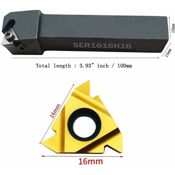 5/8\" SER1616H16 Indexerbar Tungstenkarbid Vändskärsverktygshållare med 10 st 16ER AG60 BP010 Indexerbara Tungstenkarbidblad