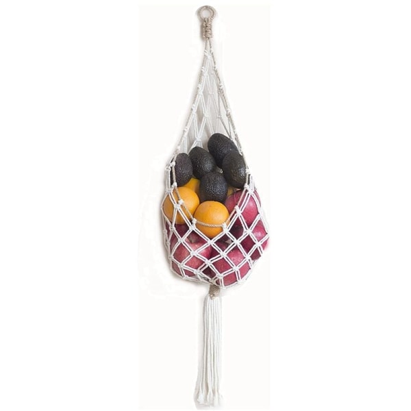 Hängande Macrame Fruktkorg - Boho Korg för Förvaring av Potatis, Lök och Frukt - Boho Väggdekor för Köket