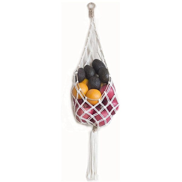 Hengende Macrame Fruktkurv - Boho Kurv for Oppbevaring av Poteter, Løk og Frukt - Boho Veggdekor for Kjøkkenet