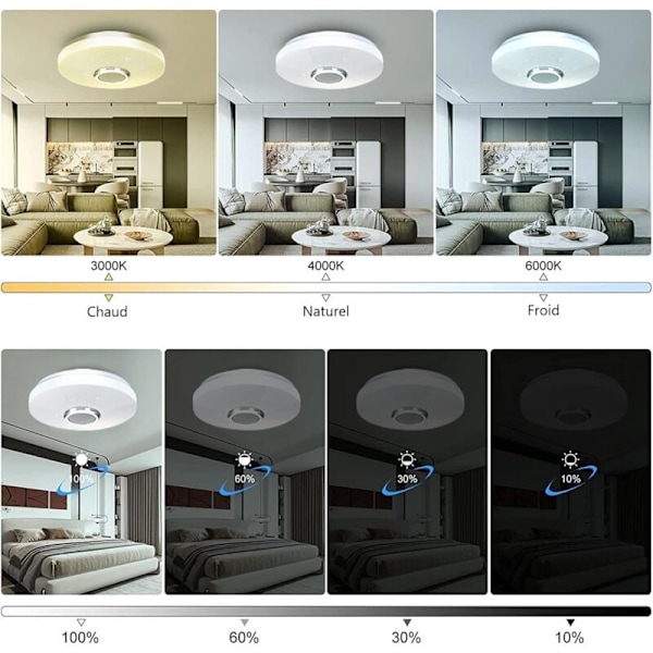 36W LED-kattovalaisin Bluetooth-kaiuttimella, väriä vaihtava kattovalaisin, kaukosäädin ja mobiilisovellus, 3600LM, 3000-6500K, IP44, makuuhuoneeseen, Li