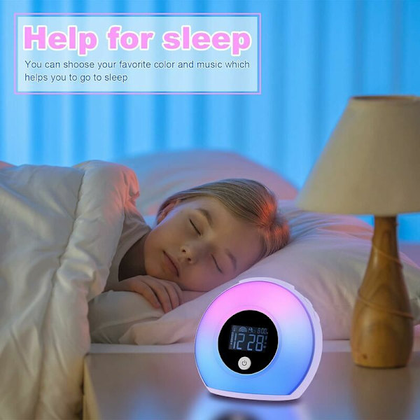 Barnens Luminous Väckarklocka med Digitalt Ljus, Bärbar Sänglampa, Bluetooth, 5 Sorter Blinkande Ljus, Smart LED, Induktion, Tyst Alarm