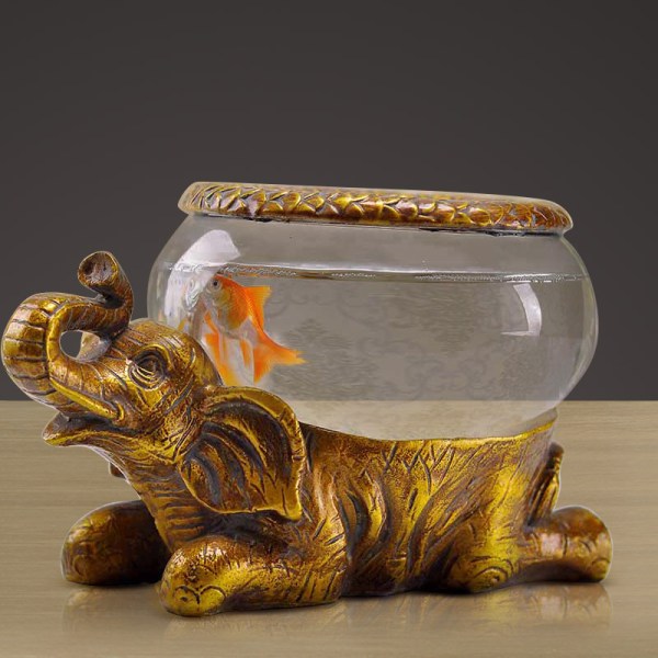 Ny Good Luck dekorativ gull antikk elefantglasskål, glassbeholder eller lysestake med fargerik gaveeske
