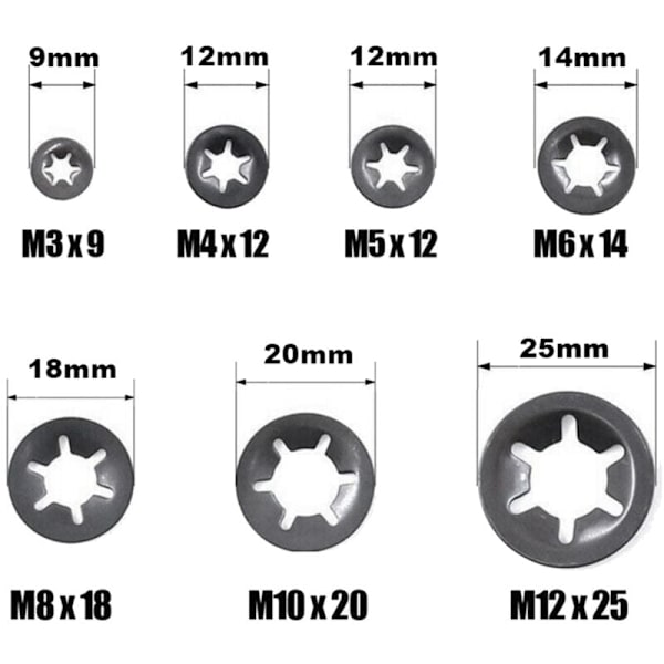340PCS M3M4M M6M8M10M12 Hållring Björnklipp 65 Mn Stål Stjärnlås Låsbricka Sortimentssats