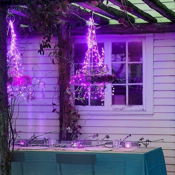 Polsträngslampor, 12-pack 2m 20 LED lila koppartrådssträngslampor för jul/sovrum/fest/dräkt/påskdekoration (stolpar ingår ej)-