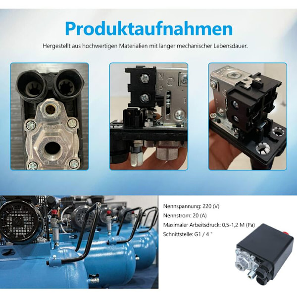 Trycksensor för luftkompressor, 72.5175psi, G1/4\", enkelhåls 220V för luftkompressorpumpstyrventil, tryckmätare