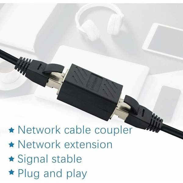 RJ45-kobling, Ethernet-kabelforlængelse tilsluttet til hun-LAN-adapter til hun-forlængeradapter, er kompatibel med Cat7 Cat6a Cat5a-netværk (5