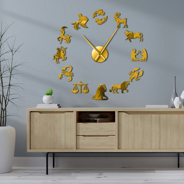 Konstellation Akryl Spegel Väggklocka DIY Tyst Kreativ Väggdekal, Svart