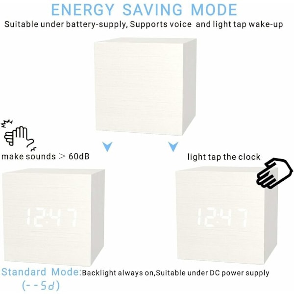 Digital väckarklocka vit, LED-lampa Mini modern kub skrivbordsväckarklocka visar tid datum temperatur för barn, sovrum, hem, sovsal, resor (Wh