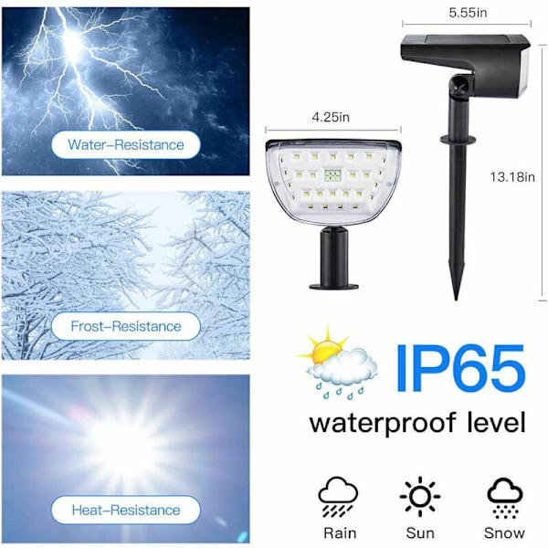 Utendørs solcelle-spotlight, 32 LED hagebelysning lampe utendørs solcelle-flomlys hage, IP65 vanntett utendørs solcellelys belysning for sti