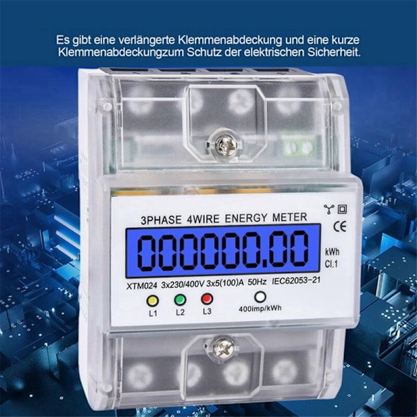 DTM024 Tre-Fase Energimåler, LCD Digital Display, Energi, Elektrisk Kilowatt-Time, 220/380V, 5-100A