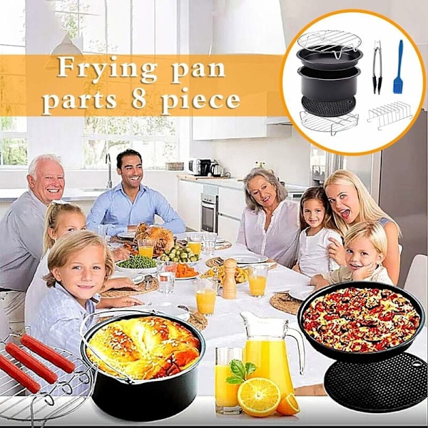 6'' Luftfritöstillbehör 8 delar, Universal Luftfritöstillbehörssats för alla märken av luftfritös (2,3-3,2L)-Fei Yu