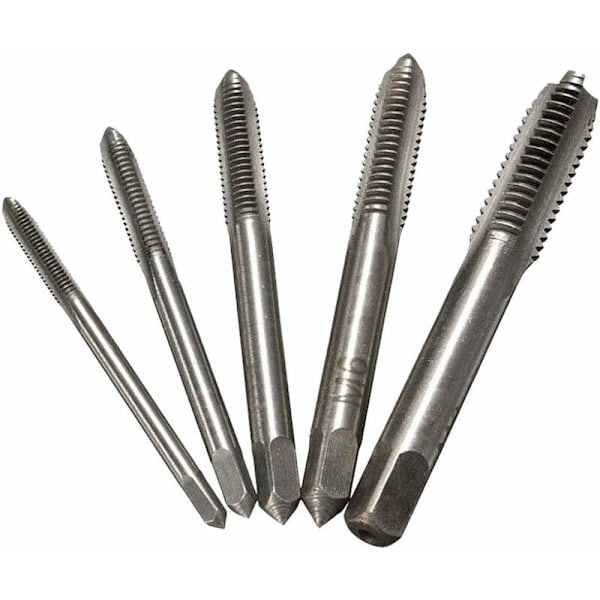 Maskingängade gängtapp, 5-pack set raka flöjts gängtapp sortiment M3, M4, M5, M6, M8 Titanbelagd stål gänginsats, rak flöjt maskin gäng M