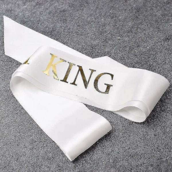 Katea \"prom King\" ja \"prom Queen\" -nauhat - Ylioppilasjuhlat Koulujuhlat Tarvikkeet, Valkoinen Kultapainatuksella - -