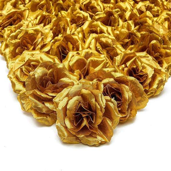 Konstgjorda sidenblommor blomhuvuden, 50 stycken för hattkläder albumdekoration, bröllopsdekoration (guld)