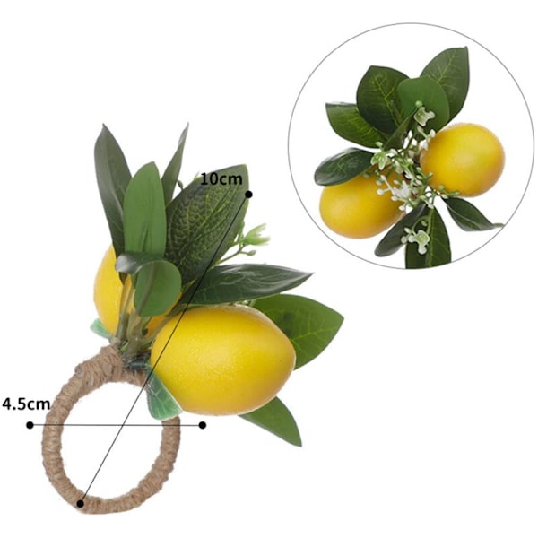 Set med 6 sitronserviettringer, sitronvinserviettholdere for spiseborddekor, bankett, bryllup, bursdag, jul B