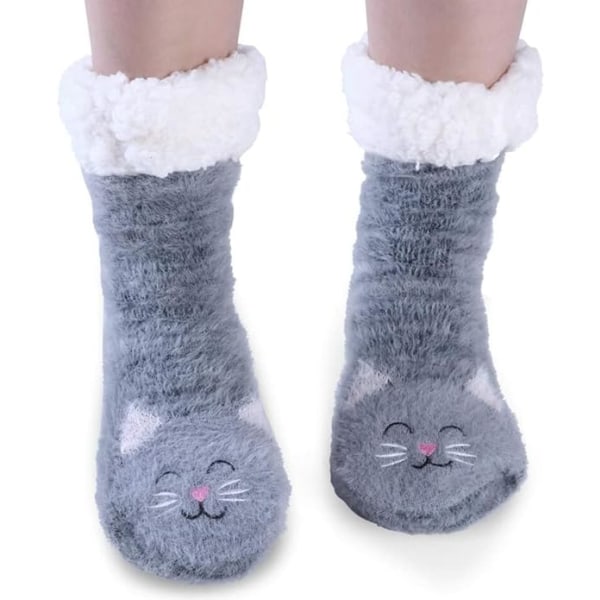 Tøffelsokker for kvinner, sklisikre varme gulvsokker, vintersøte behagelige myke ull-fluffy sokker for kvinner og jenter