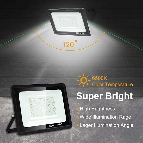 30W Ulkovalaistus LED-valokeila, 6500K Ulkovalaistus Turvavalo, Ulkovalaistus LED-spotit, 2700LM Ulkovalaistus LED-lamppu, IP66 Vedenkestävä Patiolle, Puutarhalle, Ajoradalle