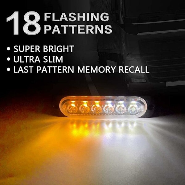 4 stk. 6 LED Nødlys Beacon Fareblinkende Advarselslys Strobe Light Bar Overflademontering Til Ca