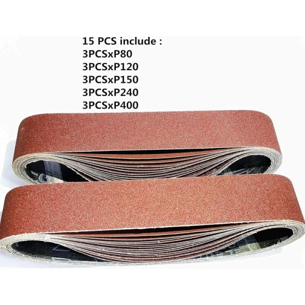 Slipband, 50 x 686 mm, Blandade slipband (3x korn 80/120/150/240/400) för bandslipmaskiner（15 stycken ）