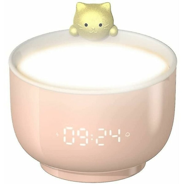 Vækkeur til Piger, Sød Kat Vækkeur med Berøringsalarm, LED Natlys, Snooze Funktion, USB Opladning, Personligt Vækkeur (P